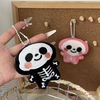 Porte-clés Peluche Squelette Mignon, Breloque Poupée Kawaii pour Sac à Dos, Pendentif en Peluche Os Brodé, Cadeau d'Halloween, Anneau Porte-clés