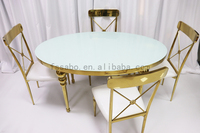Ensemble de table et de chaises de banquet de mariage en verre transparent rond en acier inoxydable de luxe pour hôtel et événements