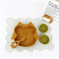 Lssanten — fournitures d'alimentation pour bébé, plaque d'aspiration en Silicone hibou marron avec tapis nuage, cuillère d'alimentation pour chat, anneau de dentition pour bambin