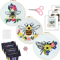 Kit de broderie papillon DIY pour débutants, tissu imprimé, ensemble de broderie à la main avec cerceau