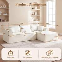 Canapé modulaire sectionnel moderne compressé avec chaise longue, assise profonde en chenille et mousse à mémoire de forme, canapé sans armature pour salon