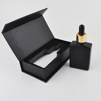 Emballage pour soins de la peau, flacons compte-gouttes carrés de 1 oz, 30 ml, en verre noir mat, flacons compte-gouttes pour huile pour cheveux et barbe avec boîte en papier magnétique