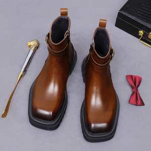 Botas de Diseñador ASTON M.JAZZ 2025, Estilo Chelsea con Cordones, Piel Vacuna, Casuales de Negocios, Plataforma, Patchwork, Ligeras, Antideslizantes - Product Image 5