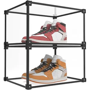 Foldable भंडारण कंटेनर स्पष्ट प्लास्टिक जूता भंडारण बक्से 4 टुकड़ा सेट जूता भंडारण बक्से और सामान के लिए जूते