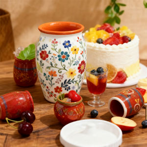 Tradicional hecho a mano de cerámica de barro mexicano arcilla roja auténtico Cantarito De Barro Fiesta Jarritos Mexicanos - Product Image 5