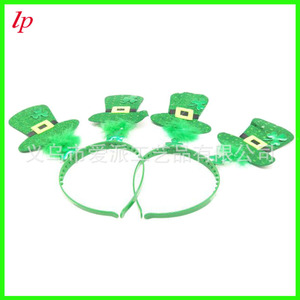 Bandeau chapeau trèfle irlandais avec plumes et paillettes, mini chapeau haut de forme, accessoire de tête pour la fête de la Saint-Patrick, unisexe, printemps-été - Product Image 2