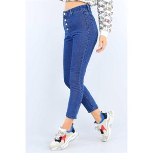 Pantaloni Jeans blu a vita alta da donna - Product Image 3