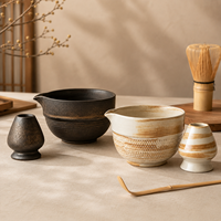Ensemble Matcha Rétro en Céramique Vente en Gros Direct Usine Bol à Thé Japonais Fouet et Support 5 Couleurs Glaçurées Fait Main Emballage Coffret Cadeau