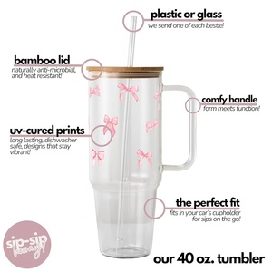 40oz hồng cung thủy tinh Tumbler với nắp và rơm, cổ điển coquette thẩm mỹ cup, mềm Cô Gái Thời Đại đá cà phê thủy tinh, món quà dễ thương - Product Image 3