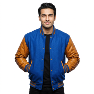 Chaquetas Varsity de Béisbol Personalizadas OEM con Bordado de Lana, Chaquetas Vintage para Hombre con Frente de Satén, Servicio OEM - Product Image 1