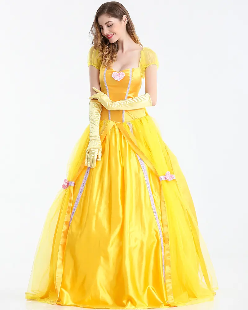 Abito per adulti principessa giallo Beauty And Beast Belle Princess Dress Adult Fancy Party Christmas Halloween Dress Costume Cosplay