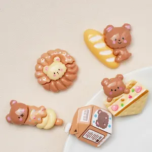 Gaya baru mainan makanan beruang roti cabochons resin pipih untuk krim lem jepit rambut membuat kotak pensil tas DIY Aksesori gantung