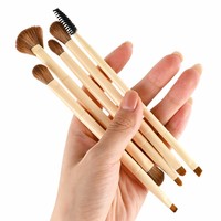 Ensemble de 8 pinceaux de maquillage à double extrémité JLY, manche en bois, poils synthétiques, pinceaux pour le visage et les yeux, kit de pinceaux de voyage