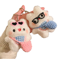 Porte-clés en peluche ours blanc moelleux avec lunettes et écharpe, mignon animal de dessin animé, breloque de sac Kawaii pour unisexe et cadeau