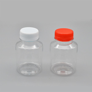 Transparent Pet Bottles Round Screw <b>Cap</b> For Wine Beverage Packaging 250Ml <b>Plastic</b> Container With White And Red Lid - Product Image 1