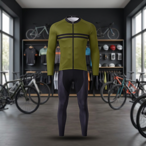 Conjunto de Jersey de Ciclismo de Manga Larga Verde Oliva para Hombre con Culotte Negro - Product Image 4