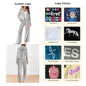 Tenues décontractées 2 pièces personnalisées pour femmes sweat-shirt zippé à jambe large pantalon de survêtement court survêtement à fermeture éclair taille S - Product Image 3