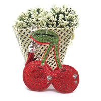 Schattig glanzend strass kersen sleutelhanger kwast tas handtas kersen bedels sleutelhanger hanger houder accessoire fruit sleutelring