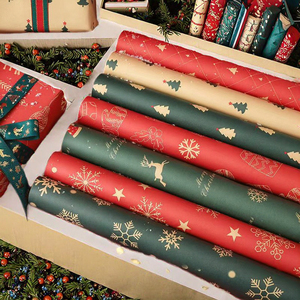 Christmas Gift Wrapping <b>Paper</b> Rolls Red Green Gold Snowflake Tree <b>Pattern</b> Craft <b>Paper</b> Double Side Recyclable for Holiday Use - Product Image 3