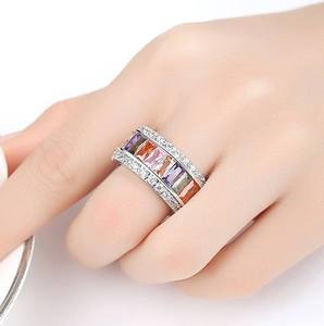 Copper Rainbow Baguette CZ Spinner <b>Ring</b> Full Eternity Band for Women High Quality Copper Base Rainbow <b>Crystal</b> Fidget <b>Ring</b> Wholes - Product Image 2