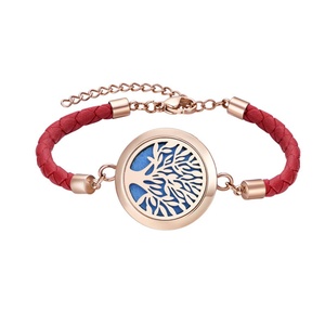 Aromatherapy Essential Oil Diffuser Locket <b>Bangle</b> <b>Bracelet</b> Stainless Steel Silver Plated Leather Children's Tree Life <b>Bracelet</b> - Product Image 2
