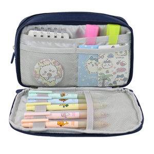 Blue Zippered Pencil Case with <b>Cute</b> <b>Bear</b> Patch Custom Design Stationery Bag for School Office Storage - Product Image 6
