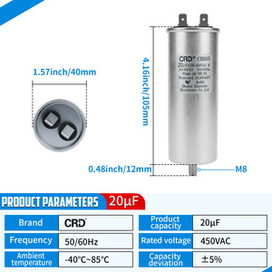 <span class=keywords><strong>Condensateur</strong></span> antidéflagrant <span class=keywords><strong>CBB65</strong></span> 20μF 450VAC 50/60Hz 10 000 AFC protégé et personnalisable pour climatiseur et réfrigérateur - Product Image 2