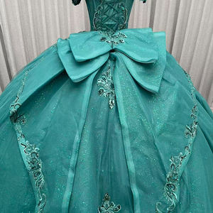 Vestido De Quinceañera Estilo Princesa En Verde Esmeralda Con Apliques De Encaje Y Cuentas Corsé De Tul Tallas Grandes <span class=keywords><strong>Vestidos</strong></span> De 15 Años Con Flores De Perlas Para Noche - Product Image 6
