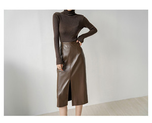 2025 jupes en cuir Pu rétro de qualité supérieure <span class=keywords><strong>jupe</strong></span> mi-<span class=keywords><strong>longue</strong></span> <span class=keywords><strong>fendue</strong></span> vintage pour les femmes - Product Image 4