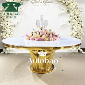 Decoraciones para eventos de boda Mesa de comedor redonda de acero inoxidable dorado - Product Image 1