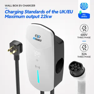 EVDANCE 32A Type 2 EV Chargeur rapide Type2 Wallbox Station de charge EV 11kw 22kw Voiture électrique AC Boîte murale murale