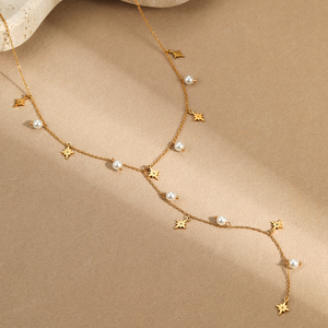 Collar en Y de Joyería de Acero Inoxidable a Prueba de Agua, Gargantilla de Perlas Bañada en Oro de 18K a la Moda con Estrella, Collar Sexy con Forma de Y - Product Image 2