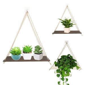 <b>Wall</b> <b>Mounted</b> Wooden Hanging Shelf Triangle Shape Multi Purpose No Drill <b>Plant</b> Display Rack Raw Wood Charcoal Grill Color - Product Image 3