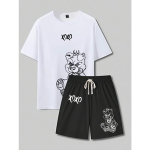 T-Shirt <b>Set</b> Oversized Hip-hop Streetwear Distressed Vintage Washed Cotton Tee Short Sleeve <b>Sets</b> Men's T-Shirts - Product Image 5