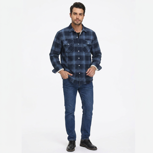 Cotton Mens Flannel Plaid Shirts Fleece Warm Winter <b>Coat</b> Sherpa Lining Jackets Soft Thickened Outwear Casual Outdoor Travel - Product Image 1