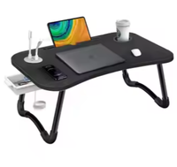 Bureau d'ordinateur portable pliable en bois personnalisable avec pieds en métal - Table de chevet portable pour le bureau à domicile et l'étude en dortoir