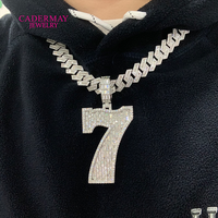 Hiphop Iced Out VVS Baguette Moissanite Pendentif Collier 2.5in Numéro 7 Pendentif Bling Rappeur Moissanite Numéro Initial Pendentif