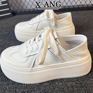 Zapatillas Blancas de Cuero Genuino para Mujer, con Plataforma y Efecto de Aumento de Altura, Versátiles, de Doble Uso, para Caminar con Estilo - Product Image 4