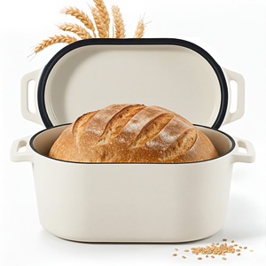 หม้ออบขนมปังเหล็กหล่อเคลือบขนาด 3.4 ควอร์ต ฝาปิดรูปวงรี สำหรับอบขนมปังซาวโดว์ ใช้กับเครื่องล้างจานได้ ใช้กับเตาแก๊สและเตาแม่เหล็กไฟฟ้าได้ เหมาะสำหรับการอบขนมที่บ้านสำหรับครอบครัว - Product Image 1