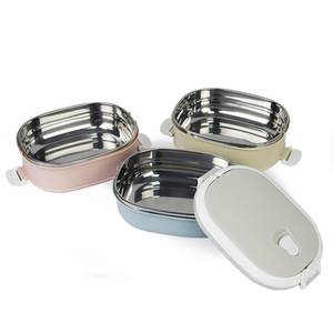 304 Stainless Steel Insulated Lunch <b>Box</b> Rectangle <b>Plastic</b> Lid Gradient Colors <b>Large</b> Capacity Office Use - Product Image 1