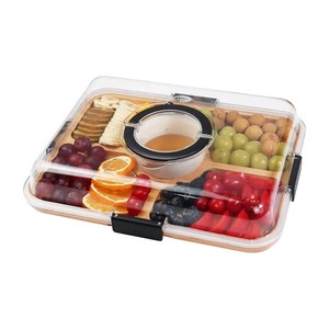 Bandeja de servir de madera Kai Rui con tapa transparente, asa portátil, multifuncional para uso en el hogar y al aire libre. - Product Image 2