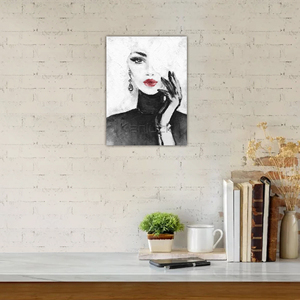 Elegante Mujer con Labios Rojos Atrevidos y Accesorios Dramáticos, Impresión Digital en Lienzo sobre Óleo, <span class=keywords><strong>Arte</strong></span> de Pared de 40x50cm para Decoración - Product Image 4