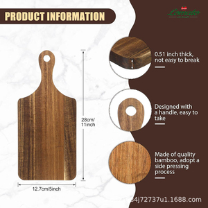 Planche à découper en bois d'acacia avec poignée, plateau de service en bois pour steak, fromage, pain, pizza, planche de cuisine pour fêtes et restaurants - Product Image 1