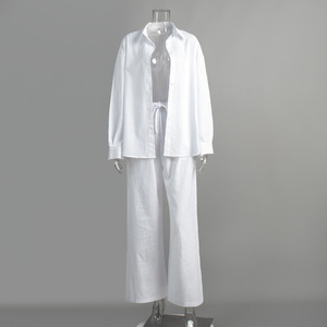 Printemps et été nouveau <span class=keywords><strong>lin</strong></span> sur chemise <span class=keywords><strong>pantalon</strong></span> ample chemise à manches longues costume décontracté femmes - Product Image 5