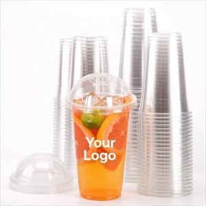 Gobelets jetables plats en PET de 89 mm avec couvercle, personnalisables avec logo, 10 oz-24 oz, qualité alimentaire, pour café, bubble tea, eau minérale et boissons froides - Product Image 1