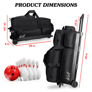 Bolsa <span class=keywords><strong>de</strong></span> Bolos <span class=keywords><strong>de</strong></span> Tela Oxford para 3 Bolas con Ruedas - Portátil para Uso en Interiores, para 3 Bolas y Accesorios - Asa Retráctil Extensible - Product Image 2
