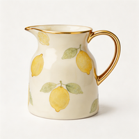 Pichet Distributeur d'Eau, de Jus et de Café en Céramique avec Impression Citron et Logo Personnalisé, Capacité 750 ml, Classique et Écologique