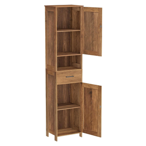 Armoire de rangement haute noire pour salle de bain avec portes coulissantes, meuble de rangement autoportant avec tiroir et compartiment ouvert pour petits espaces - Product Image 1
