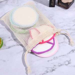 Sac fourre-tout en filet de coton réutilisable avec étiquette personnalisée sac de rangement à cordon écologique avec filet pour une application manuelle pour le shopping - Product Image 6