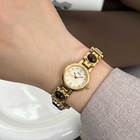 Jam Tangan Wanita Mewah Terbaru Terlaris Desain Rantai Perak Inlay Mata Kucing Tahan Air 30M Mesin Quartz